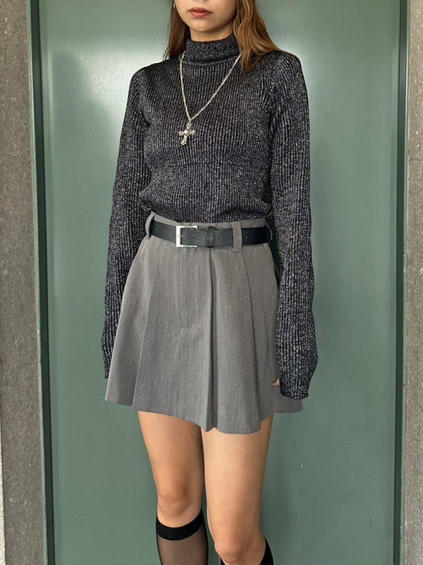 ラメボトルネックリブニットトップス